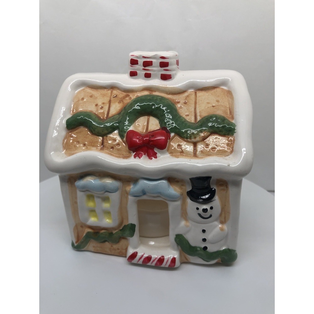 Christmas Tea Light House Cottage Decor Snowman Chimney Wreath 5" Holiday Candle
